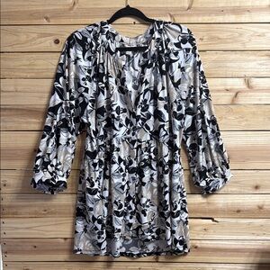 Cato Black and White Wrap Tunic Blouse